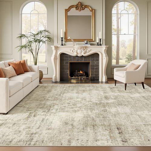 Soalmost Abstract 7x10 Area Rug for Living Room Washable Rugs Beige/Gray by Soalmost