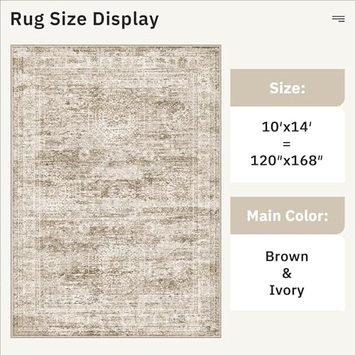 Soalmost 10x14 Area Rugs for Living Room Washable Rug Non-Slip Brown - Image 5