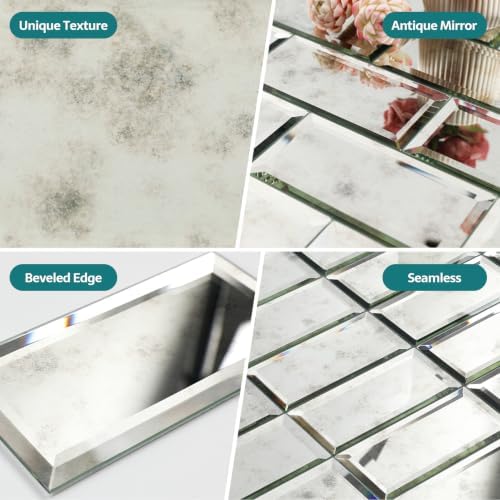 Peel and Stick Mirror Tiles, 3x6 Inch Beveled Mirror Tile Light Antique for Kitchen Bathroom Wall 40 Pcs - Image 5