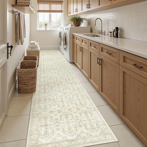 Soalmost Runner Rug 2x12 Washable Hallway Kitchen Runners Beige/Brown - Image 4