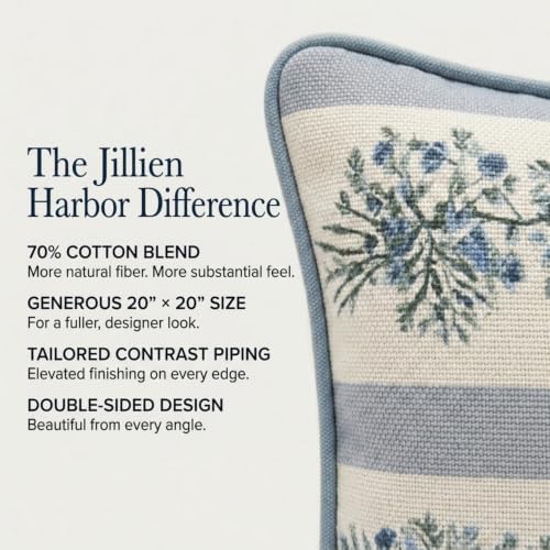 Jillien Harbor “The Juliet” Floral Block Print Pillow Cover – Soft Blue and Off-White Decorative Throw Pillow Cover – Grandmillennial Home Decor, 20" x 20" - Image 2