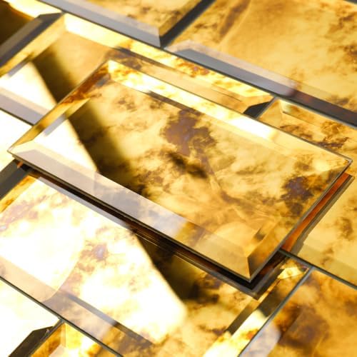 Lovdeco Peel & Stick Gold Antique Mirror Tile 3x6 Inch Beveled (40 Pcs) by Lovdeco