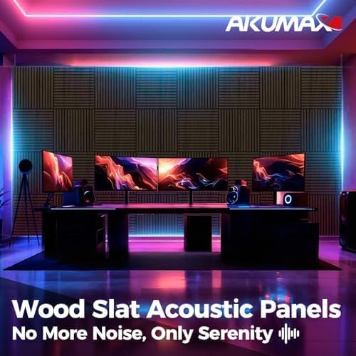 AKUMAX 4-Pack Wood Slat Acoustic Wall Panels, 23.6 x 23.6 in 3D Sound-Absorbing Panels for Walls & Ceilings, Fire-Retardant, FSC-Certified Materials, 15.5 Sq Ft, Black Walnut - Image 5