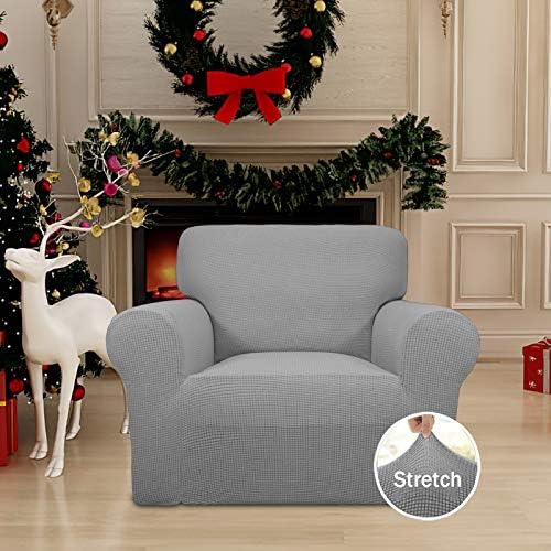 Easy-Going Stretch Chair Slipcover with Arm Washable Light Gray - Image 2