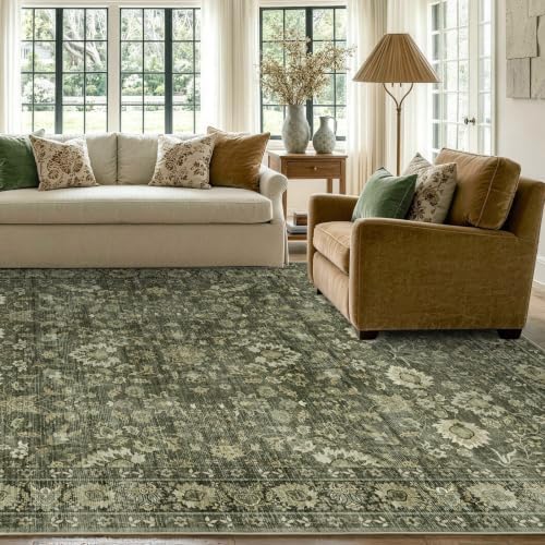 5x7 Ft Area Rugs for Living Room, Soft Non-Slip Machine Washable Rug, Vintage Stain Resistant Carpets for Bedroom Nursery Dining Room Home Decor (Green) - Image 5