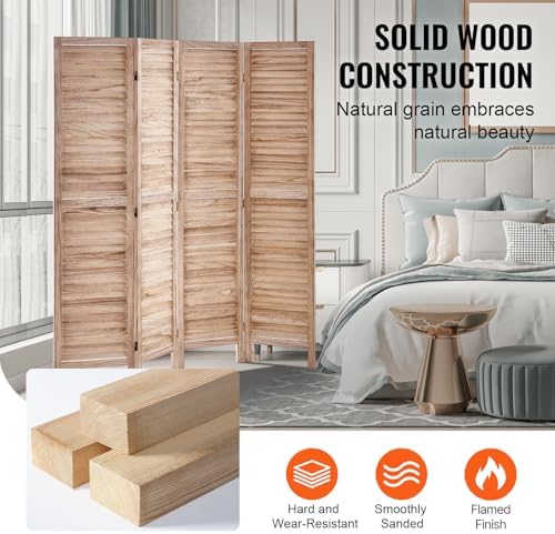 VEVOR Wood Room Divider, 4 Panel Wood Folding Privacy Screen, 66.9 Inches Tall Indoor Louvered Wooden Partition, Portable Decoration Screen, for Room Separation, Home, Office, Restaurant & Bedroom - Image 4