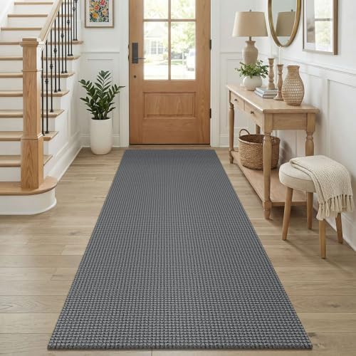 KOZYFLY Runners for Hallways 3x8 ft Washable Kitchen Runner Non Slip Rubber Backed Hall Runners Cotton Entryway Runner Rugs Floor Carpet for Indoor Backdoor Bedroom Kitchen, Grey/Dark Grey by KOZYFLY