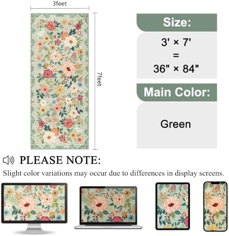 DUKINO 3x7 Kitchen Runner Rug, Washable Rug for Hallway Non Slip, Green - Image 2