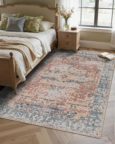 Rugxara 4x6 Area Rug for Living Room Bedroom Washable Rug, Coral Blue - Image 2