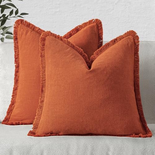 MIULEE Linen Decorative Fall Euro Throw Pillow Covers Burnt Orange 24x24 by MIULEE