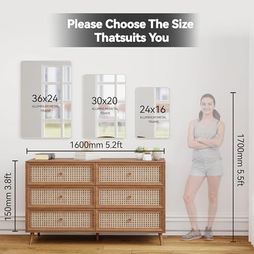 30x20 Bathroom Mirror Rect Wall Mounted Aluminum Metal Frame Silver - Image 4