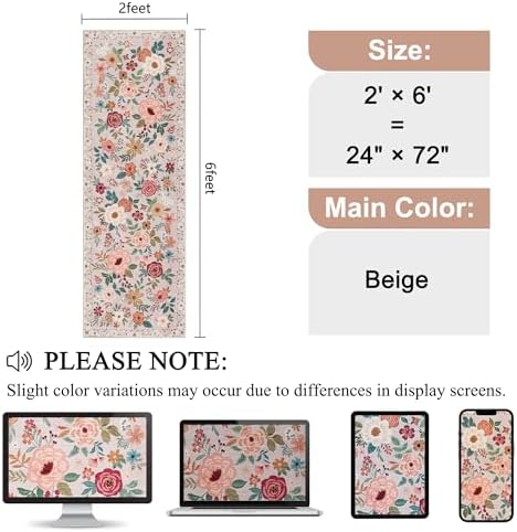 DUKINO 2x6 Runner Rug for Hallway, Washable Kitchen Rugs Non Slip, Beige - Image 2
