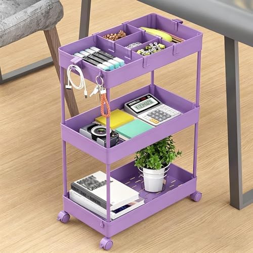 SPACELEAD Slim Storage Cart 3 Tier,Bathroom Organizer Rolling Utility,Mobile Shelving Unit Slide Out for Office, Kitchen, Laundry Room & Narrow Places,Purple - Image 7