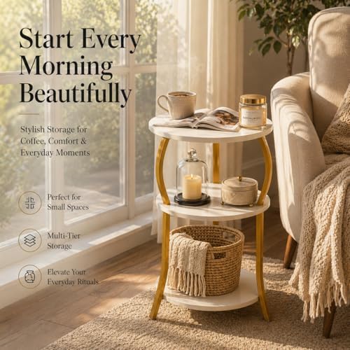 Vintage Small Round Side Table,3-Tier Slim Waist End Table for Small Spaces - Image 5