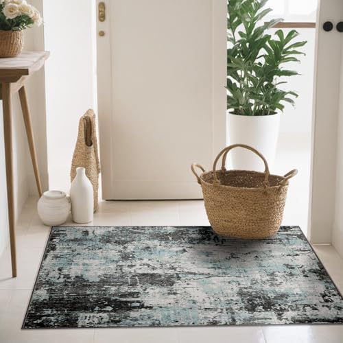 RELEANY Washable 2'x3' Abstract Area Rug for Living Room Teal Black - Image 3