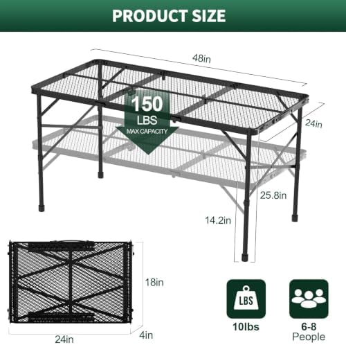 WildFinder Folding Grill Table, 4x2 FT Portable Camping Table, Foldable - Image 3