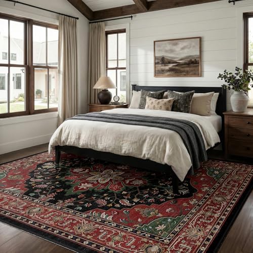 RELEANY Washable Area Rug, Large 9'x12', Red/Black - Image 2