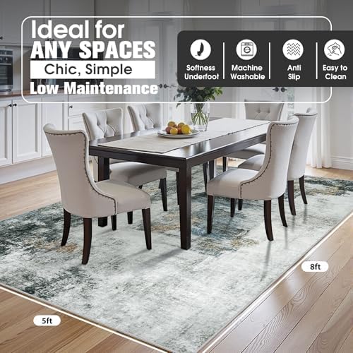 5x8 Area Rugs for Living Room Washable Bedroom Dining Room Black Gold - Image 2