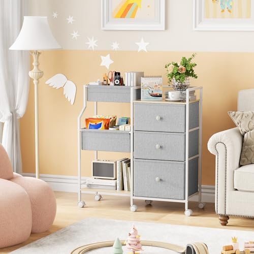 Modanais Baby Diaper Caddy Organizer Rolling Cart with Drawers, Light Gray - Image 6