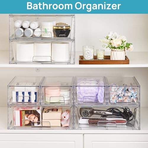 Vtopmart Clear Stackable Storage Drawers, 3 Pack Wide Organizer Set - Image 5