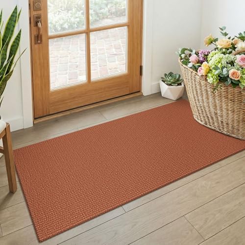 KOZYFLY Orange 2x4 Entry Runner Rug, Small Washable Runners for Entryway, Non Slip Door Mat Indoor Entrance, Front Porch Carpet for Foyer, Kitchen, Bedroom, Bathroom, Burnt Orange/Tan by KOZYFLY
