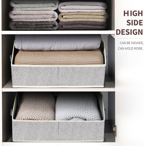 Homsorout Closet Organizers Bins 6 Packs - Large Closet Shelf Organizer with Handles, Fabric Trapezoid Storage Bins, Collapsible Storage Cubes for Clothes, Towels, Light Gray - Image 5