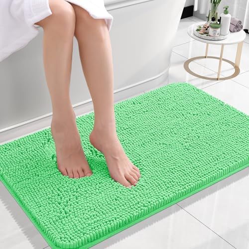 OLANLY Small Bathroom Rugs 24x16, Extra Soft Absorbent Chenille Bath Rugs, Rubber Backing Quick Dry, Machine Washable Bath Mats for Bathroom Floor, Tub and Shower, Home Decor Accessories, Mint Green by OLANLY