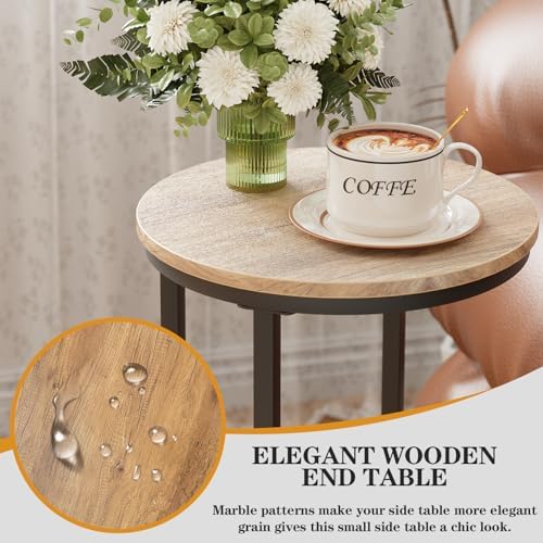C Shaped end Table, Round Side Table for Couch, Small Snack Sofa Table with Metal Frame for TV Tray, Bedroom, Living Room, Bedside (Oak) - Image 4