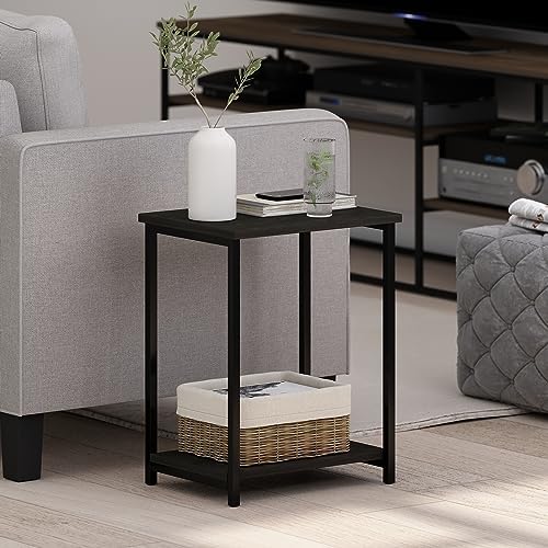 Furinno SIMPLISTIC Side Table Set of 2, 2-Tier Modern Metal Frame End Table with Open Shelf, Night Stand, Bedside Table, Easy Assembly, for Living Room, Bedroom, Espresso - Image 2