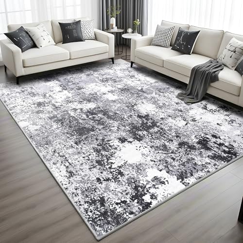 Modern Abstract 5x7 Rug, Soft Machine Washable Area Rug for Living Room, Non Slip Low Pile Stain Resistant Floor Carpet for Bedroom Dorm Under Dining Table Home Decor, Black Grey White by Enqinar