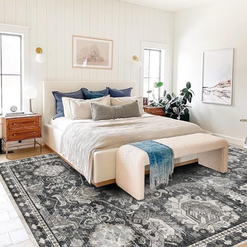 RUGSURE Washable Area Rugs - Perfect for Living Room, Bedroom, Kids Room, Nursery - Stain & Water Resistant Non-Slip, Pet & Child Friendly, Vintage Tribal Area Rugs (Grey, 4' x 6') - Image 6