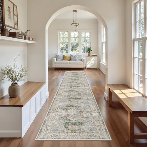 Madane Washable Runner Rugs 2x12 Long for Hallway Kitchen Soft, Green by Madane