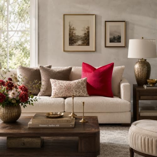 GIGIZAZA Red Velvet Pillow Covers 24x24 Decorative Pillows Pack of 2 - Image 2