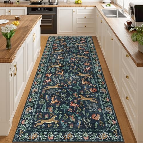 DUKINO 3x8 Runner Rug, Animal Washable Runner Rug for Kitchen, Navy Blue - Image 6