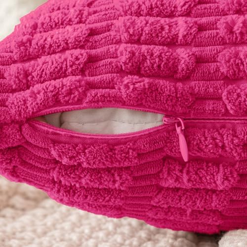 MIULEE Corduroy Decorative Throw Pillow Covers 18x18 Hot Pink Pack of 2 - Image 3