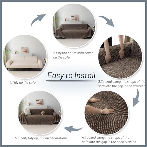 MYSKY HOME Loveseat Cover Deep Chocolate Couch Cover Sectional Couch Covers for 2 Cushion Couch Sofa Thick Universal Chenille Sofa Cover with Tassel Durable Furniture Protector for Dogs 91" x 118" - Image 7