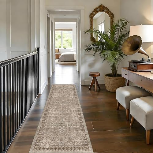 2x7 Washable Hallway Runner Rug, Vintage Non-Slip Low Pile Rugs Brown - Image 3