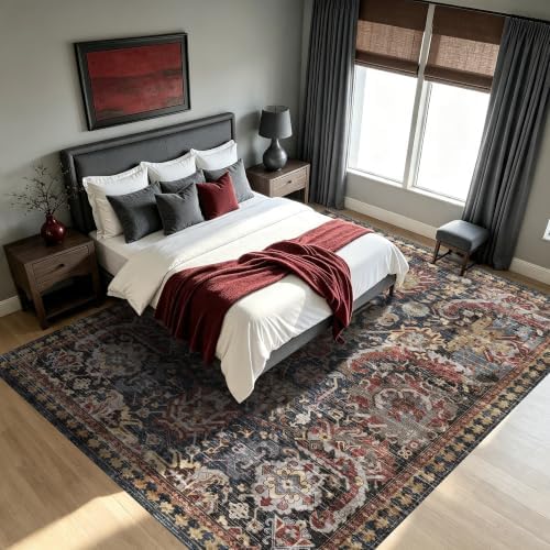 RUGSURE Washable Area Rugs - Perfect for Living Room, Bedroom, Kids Room, Nursery - Stain & Water Resistant Non-Slip, Pet & Child Friendly, Vintage Tribal Area Rugs (Rust, 8' x 10') - Image 2