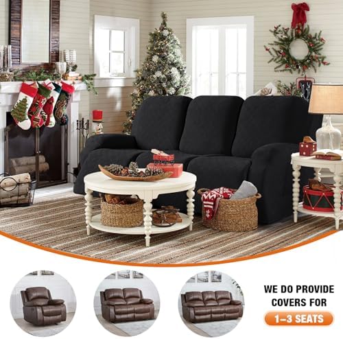 VANSOFY Stretch Recliner Couch Cover, Slipcover, Black, 3 Seater - Image 4