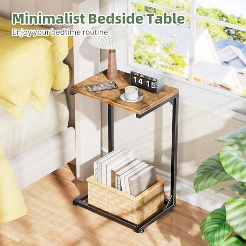 Simple Trending C Shaped Side Table, Small End Table Set of 2, TV Trays Sofa Couch Table for Living Room, Bedside, Rustic Brown - Image 5