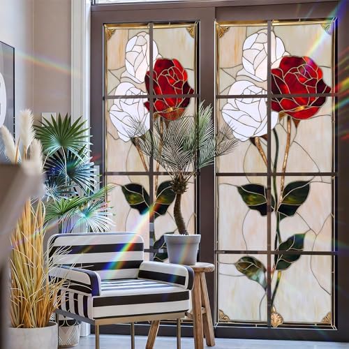 Stained Glass Window Privacy Film Static Cling - Rainbow Glass Decorative Sun Blocking Window Covering, Non-Adhesive Removable Stickers for Home & Office, 17.5" x 39.3" - Image 3