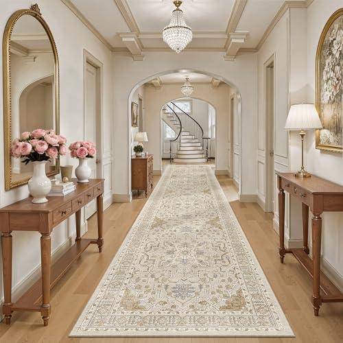 Madane Hallway Runner Rug 3x16 Washable Kitchen Runners Long, Beige/Blue - Image 4