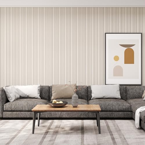 Timeet Modern Peel and Stick Wallpaper Wallpaper Beige Boho Stripe Contact Paper Waterproof Self Adhesive Removable Textured Wall Paper for Bedroom Bathroom Cabinets Wall Decor Vinyl 17.3" x 400" - Image 3