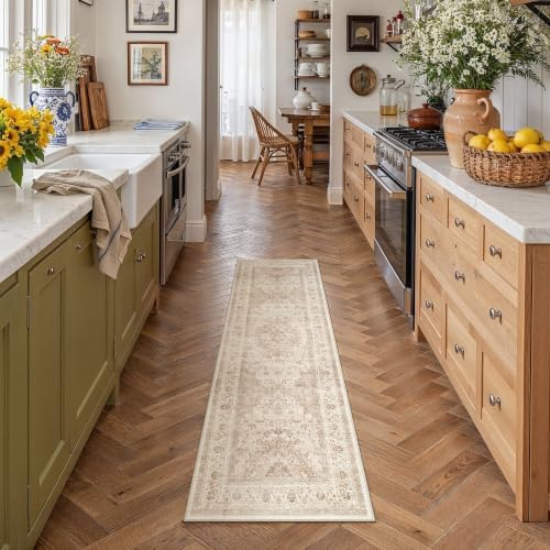 2x5 Beige Washable Runner Rug Non Slip Vintage Carpet - Image 2