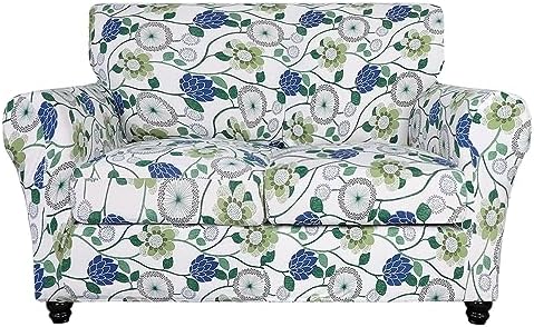 SearchI Stretch Sofa Cover Printed Couch Cover, Floral Pattern 3 Pieces Loveseat Slipcover with 2 Separate Cushion Cover, Washable Furniture Protector for Living Room(Loveseat, Green Flowers) by SearchI