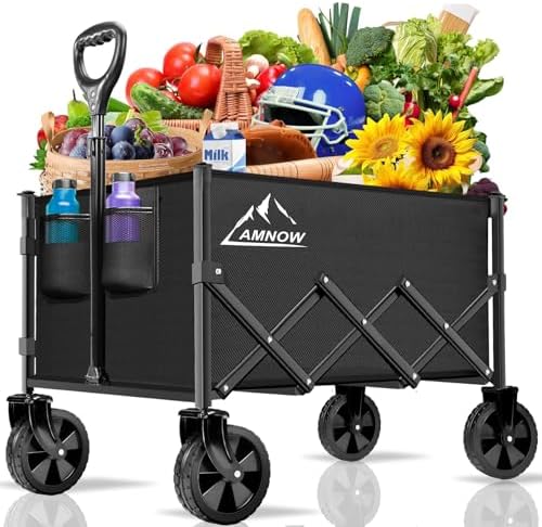 AMNOW 100L Collapsible Wagon Cart with All Terrain Wheels, 350LBS, Black by AMNOW