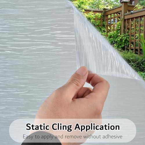 VELIMAX Frosted Window Privacy Film Non Adhesive Window Cling Removable Glass Covering Clear Water Opaque Window Film for Home Anti UV 35.4x157.4 inches - Image 6