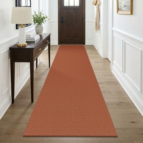 KOZYFLY Orange Runners for Hallway 3x9, Wide Washable Runner Rug, Woven Non Slip Kitchen Runner, Braided Entryway Rug, Floor Carpet for Foyer, Bedroom, Hall, Burnt Orange/Tan by KOZYFLY