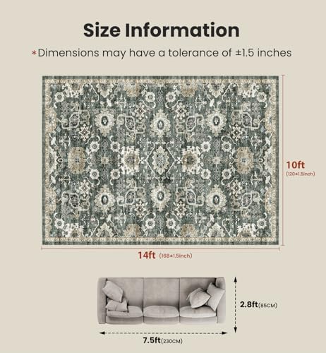 AMADA HOMEFURNISHING 10x14 Washable Area Rug, Low-Profile Large Area Rug with Non-Slip Backing & Durable Edge Binding, Vintage Large Rugs for Living Room, Bedroom & Dining Room - Image 2