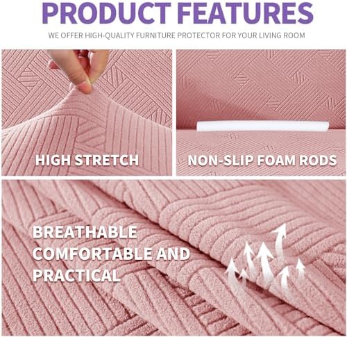 ZNSAYOTX Chair Cover with Arms (30"-47"), New Striped Sofa Chair Covers for Living Room, Dogs Pet Friendly Anti-Slip Chair Protector Spandex Armchair Slipcovers (Rose, Chair) - Image 3